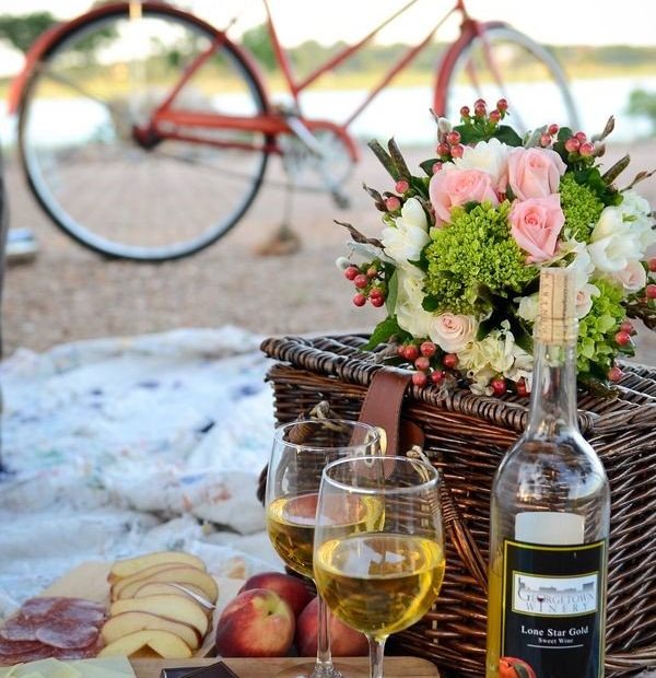 picnic chocolate y vino blanco